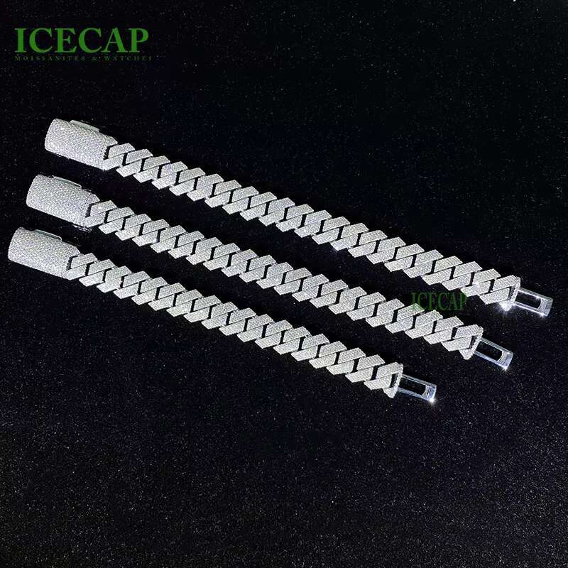 Hip Hop Men Jewelry 925 Silver Gold Plated Moissanite Cuban Link Bracelet Ice Out 15mm VVS Moissanite Miami Cuban Link Chain