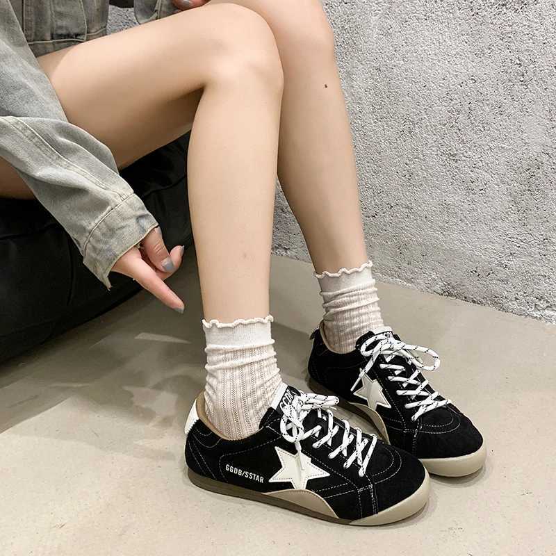 Genuine Leather Deqin Shoes Wens 2025 New Style Versatile Worn-In Flat Bott Casual Sporty Flats for Wen Y251105