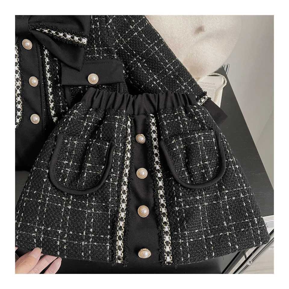 Childrens Clothing Sets Bow Plaid Coat Skirt 2pcs Sets Baby Girl Clothes Toddler Girl Clothes Baby Girl Outfit Set Y251105