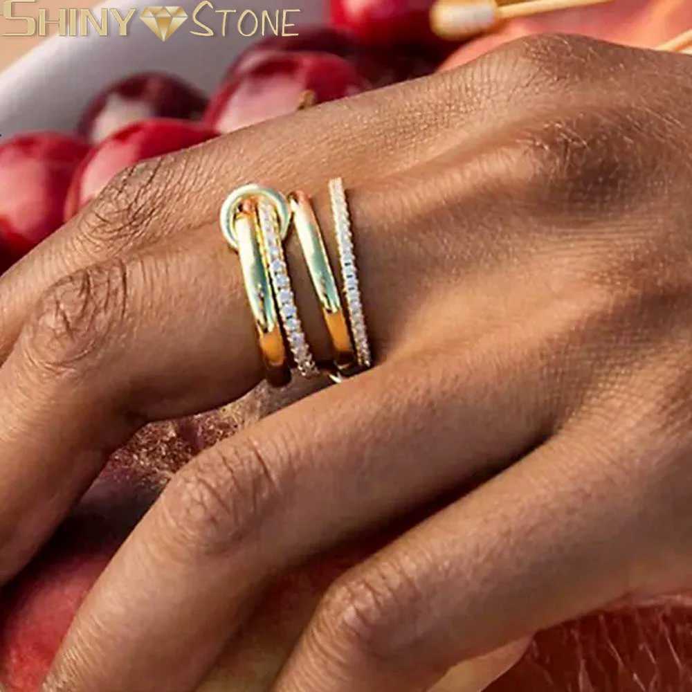 2025 New 3 Colors 4 Links Stacked Rings High Quality Micro Pave Cubic Zircon Mix Color Multi Pieces Stack Full Finger Jewelry Z250407
