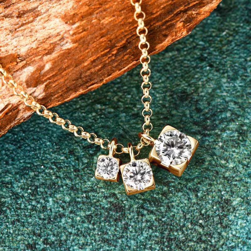 5mm4mm3mm Round Full Moissanite Diamond 925 Sterling Silver Chain Three Stone Moissanite Pendant Necklace