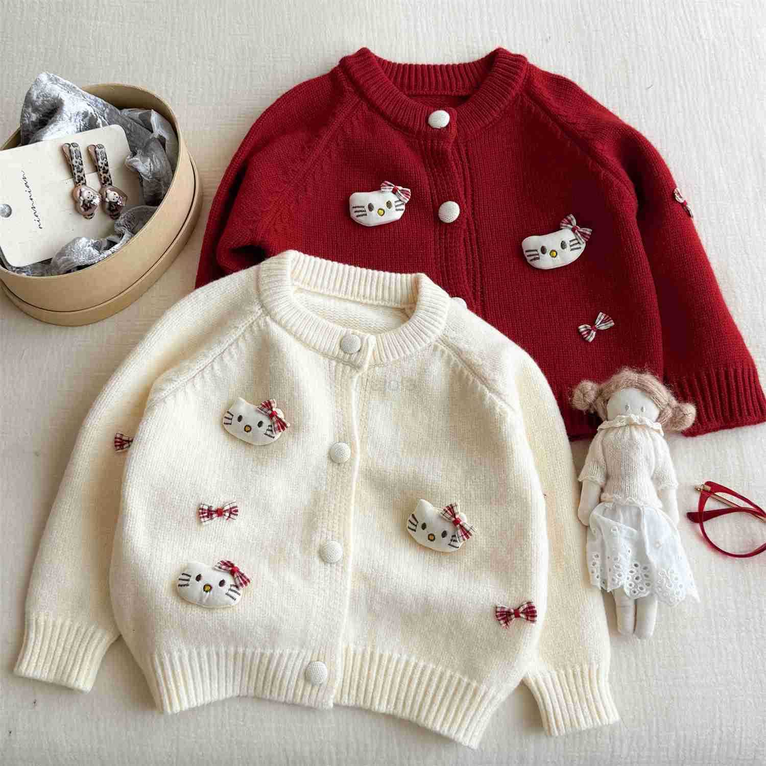 Sanrio Tongxing Round Girl Cardigan Autumn Winter New 3D KT Cat Sweatshirt Girl Knitted Cardigan Jacket Trendy Style H251105
