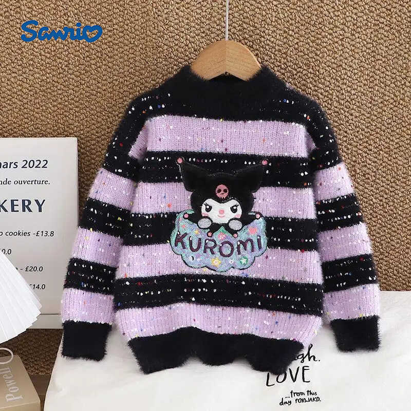 Sanrio My Melody Kids Cartoon Sweater Kuromi Children Kawaii Leisure Fashion Thickened Glitter Knitwear Autumn Winter Clothes H251105