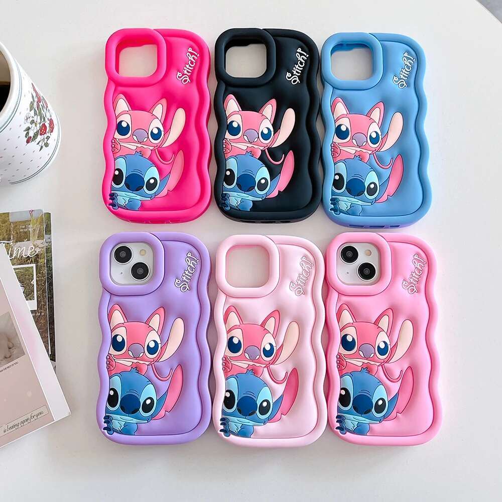 Candy Couple Looking for iPhone X XS XR 11 12 13 14 Plus 15 Pro Max 3D Cartoon Silicon Wave Side Soft Phone Case