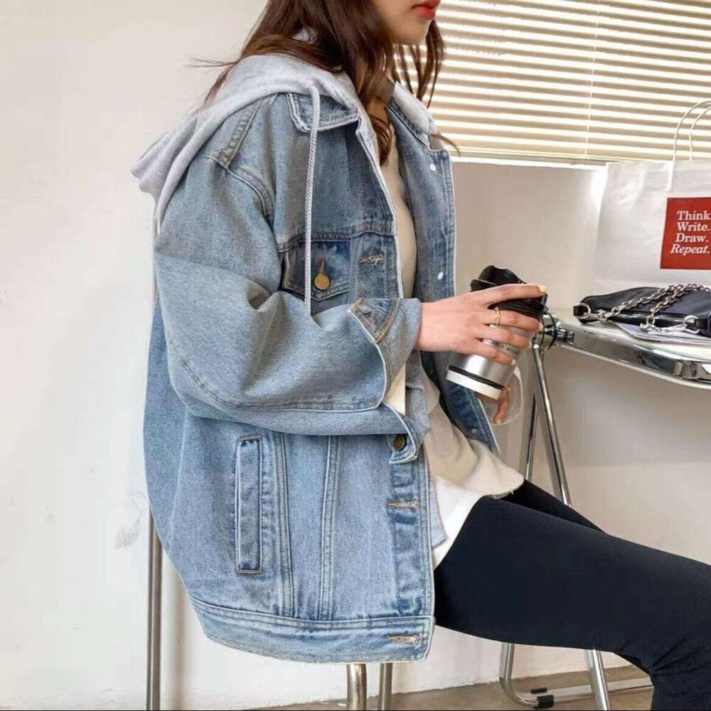 New Spring And Autumn Vintage Hooded Denim Jacket Korean Version Loose Versatile Salt Style Long Sleeve Top For Women Trendy B5