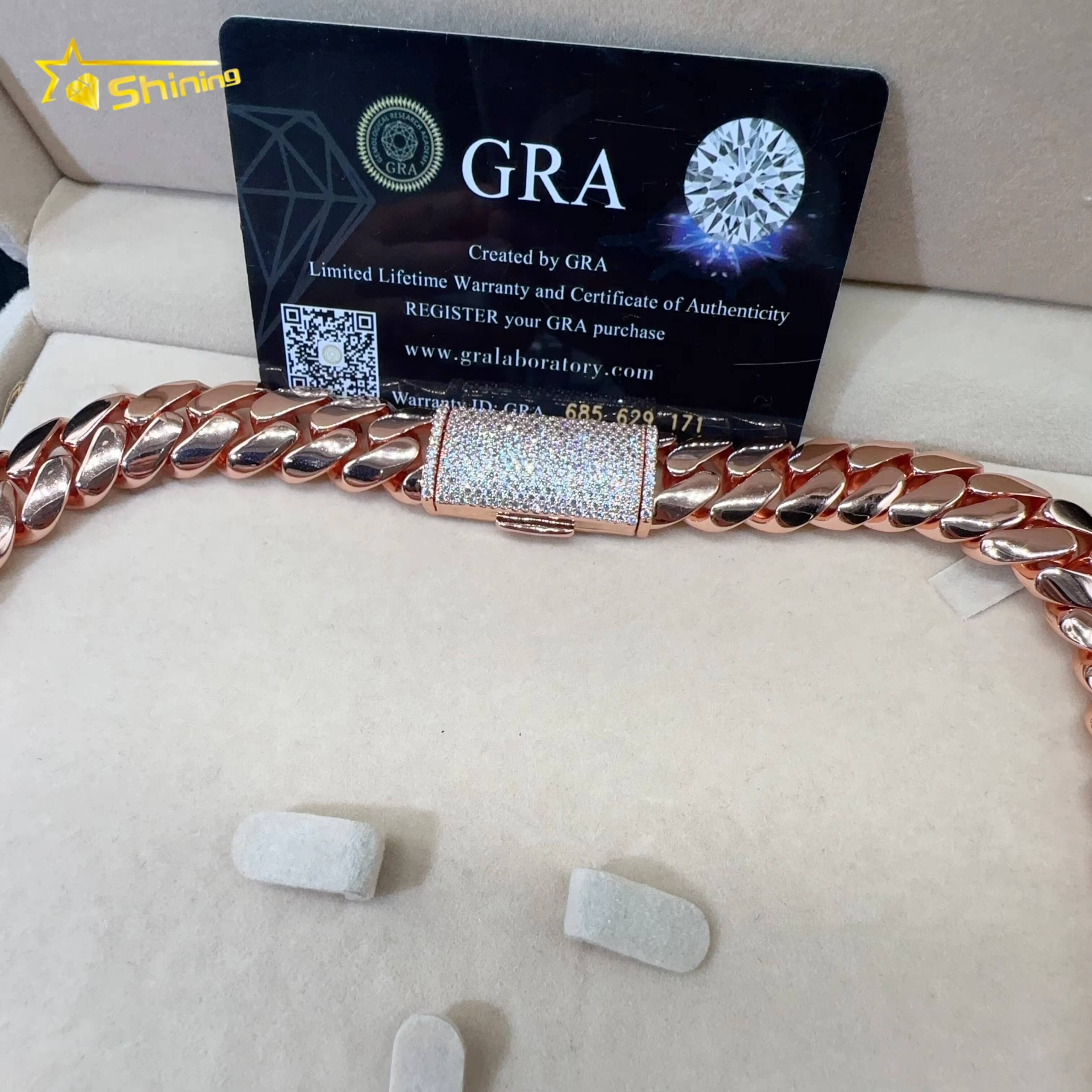 Fine Jewelry Custom Rose Gold Plated 925 Sterling Silver Luxury Hip Hop Cuban Link Chain