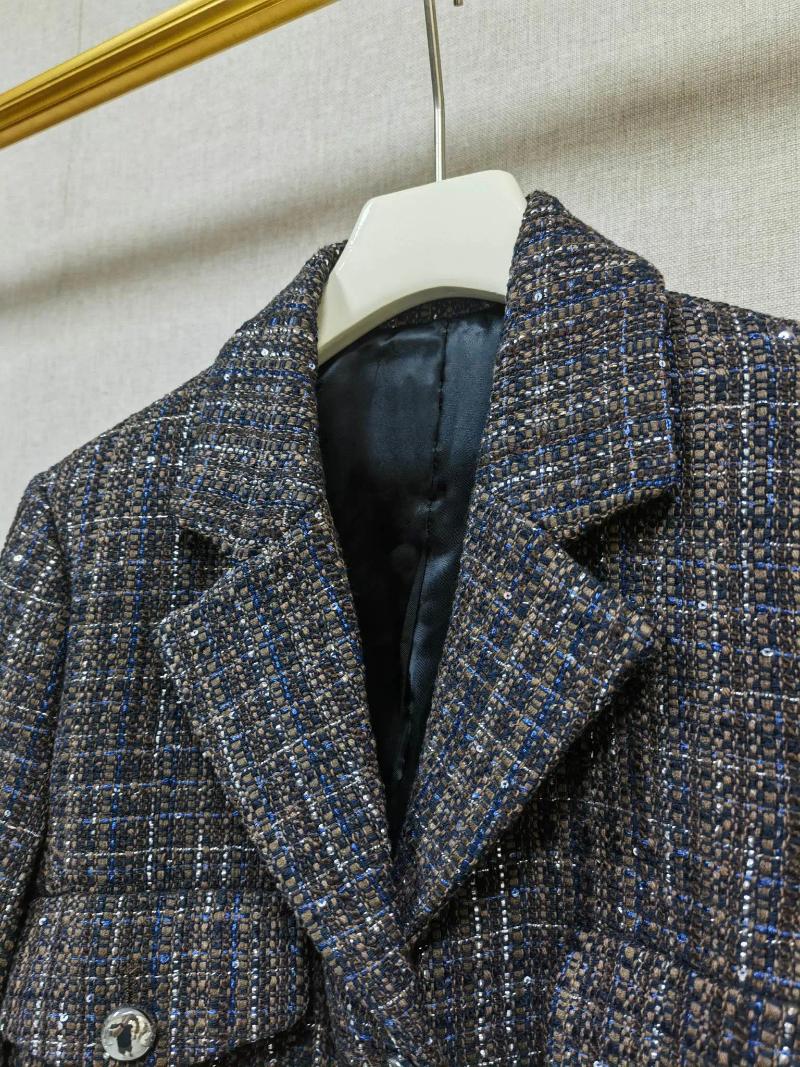 Women's Jackets Notched Collar Women Tweed Short Coat Vintage Fashion Long Sleeve Autumn Lady Jacket French