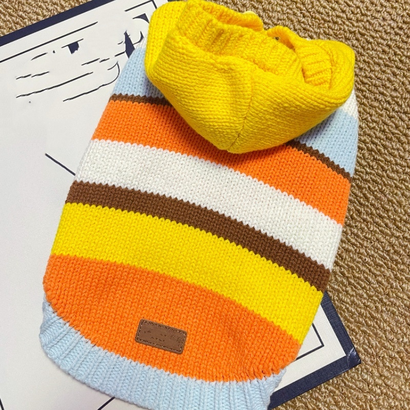Colorful Striped Pet Dog Knitted Sweater, Hooded Design for Warmth, for Small Medium Dogs, Cute Dog Apparel with Button Detail, Perfect for Cold Weath