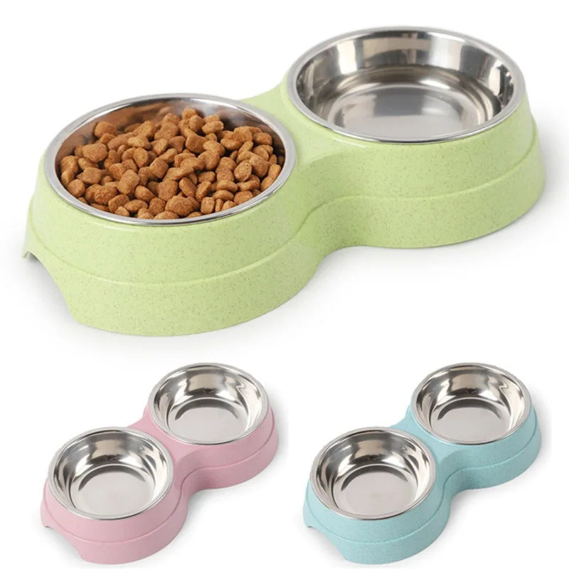 Double Pet Bowl Dog Food Water Dispenser Stainless Steel Pet Beverage Plate Feeder Cat and Dog Feeding Supplies Small Dog Accessories 250403