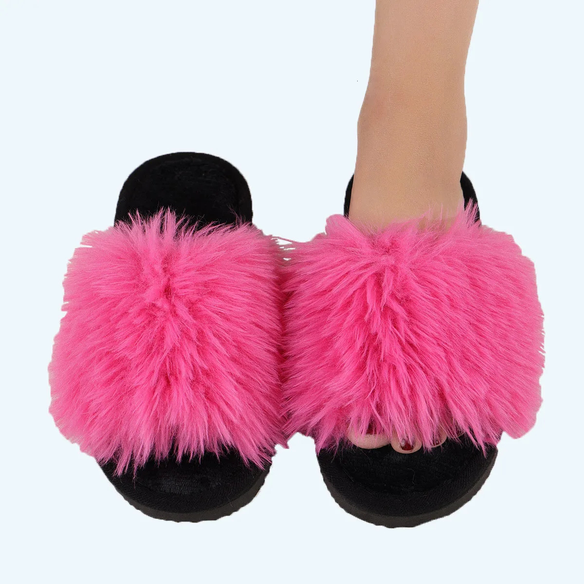 Womens Plush Faux Fur Slippers Winter House Carpet Fluffy Sandals Spring Autumn Outdoor Walking Open Toe Flip Flops 251031