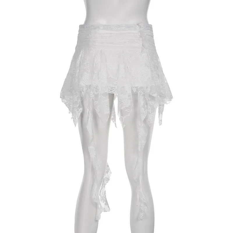 Womens Cute Elastic Waist Loose A-Line Skiing Korean Style Y2K Aesthetics Sprint Street Sweet Lace Ruffle Mini Skiing 250402