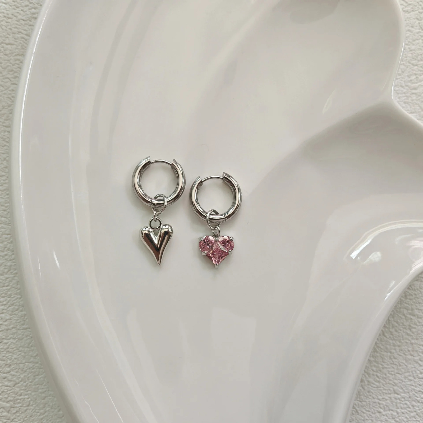 Sweet Pink Zircon Heartshaped Earrings Jewelry for Women 251131