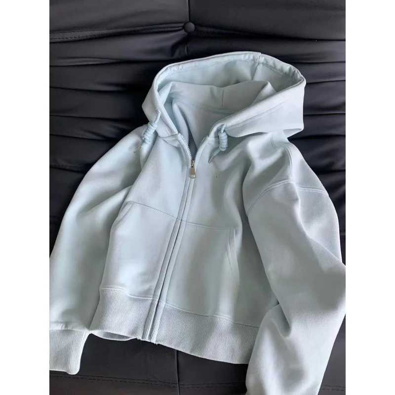 Short Hooded Zip Up Sweatshirt Jacket Women Casual Open Front TopT251105