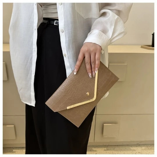 Khaki Womens Evening Bag Womens Party Banquet Clutch Shoulder Bag Wedding Womens Handbag Womens Coin PU Envelope Wallet 250402