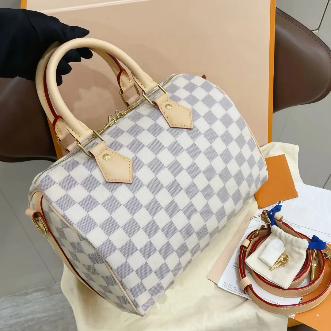 Handbag Designer women handbags Genuine Leather bags female flower ladies handbag mens wallets Luxury womens shoulder bag M61252 old flowers Purse 30CM