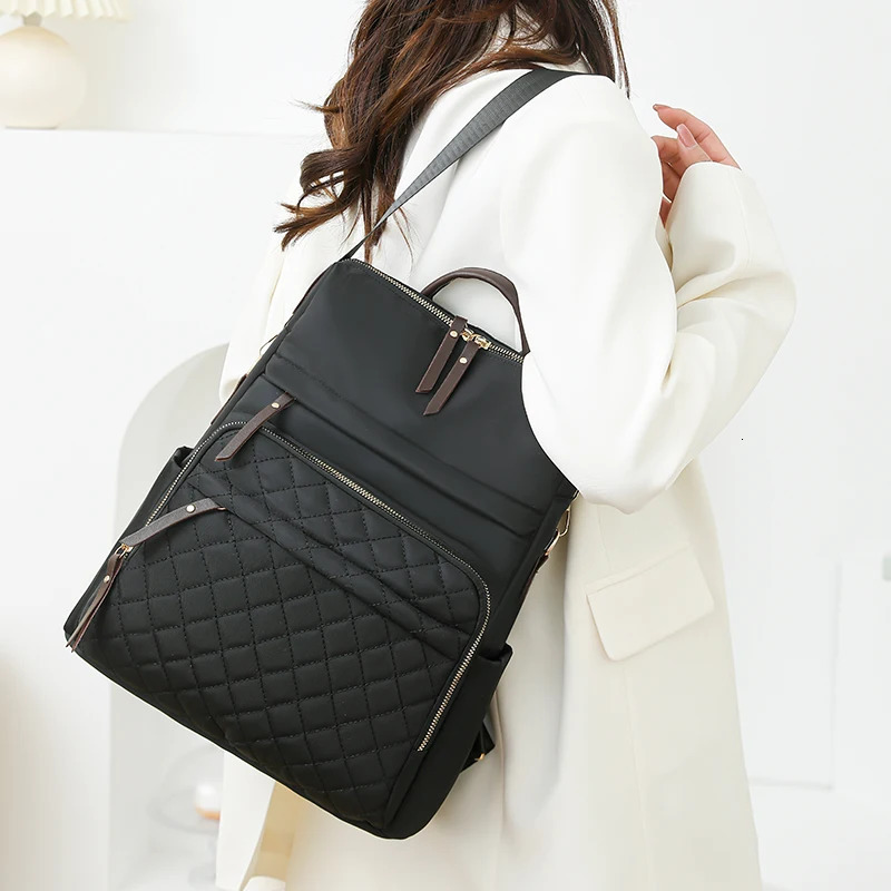 Fashion Plaid Daypack Women Waterproof Nylon Backpack Purse Ladies Large Capacity Book Bag Outdoor Travel Weekend Schoolbags 251104