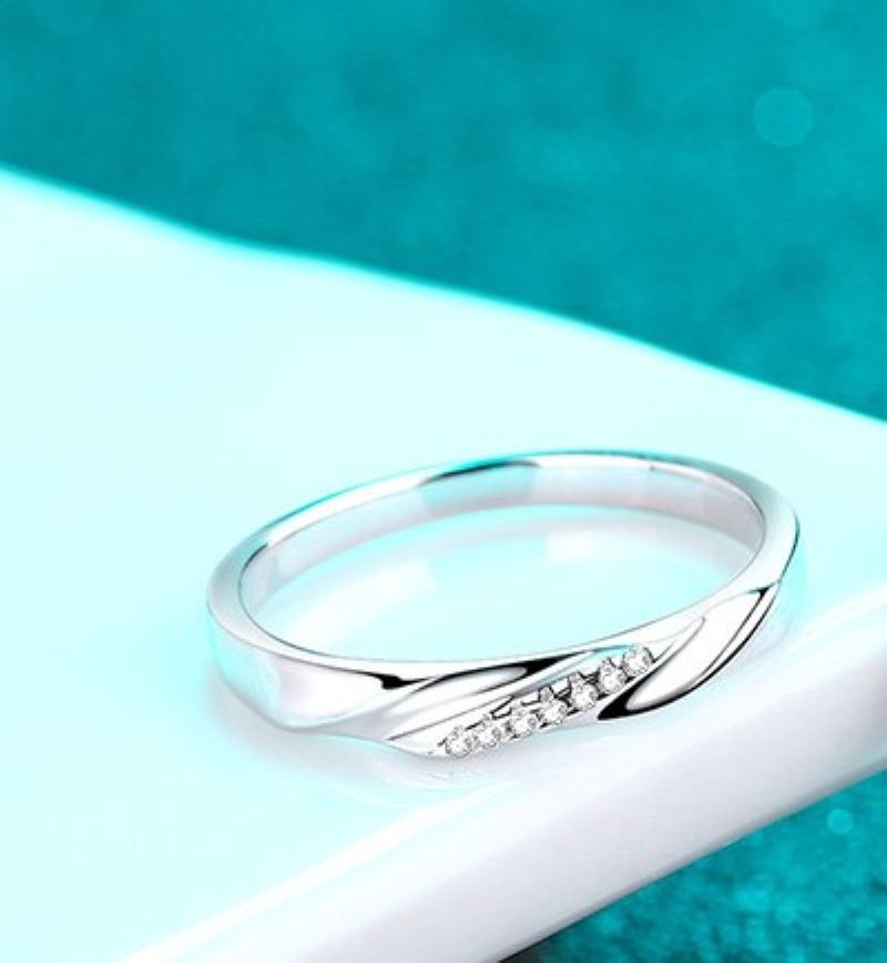 TaiYang S925 Moissanite Couple Ring Mobius Twist Design Band & 0.028ct Moissanite Eternal Ring for Women, 925 Sterling Silver Wedding Engagement Diamo