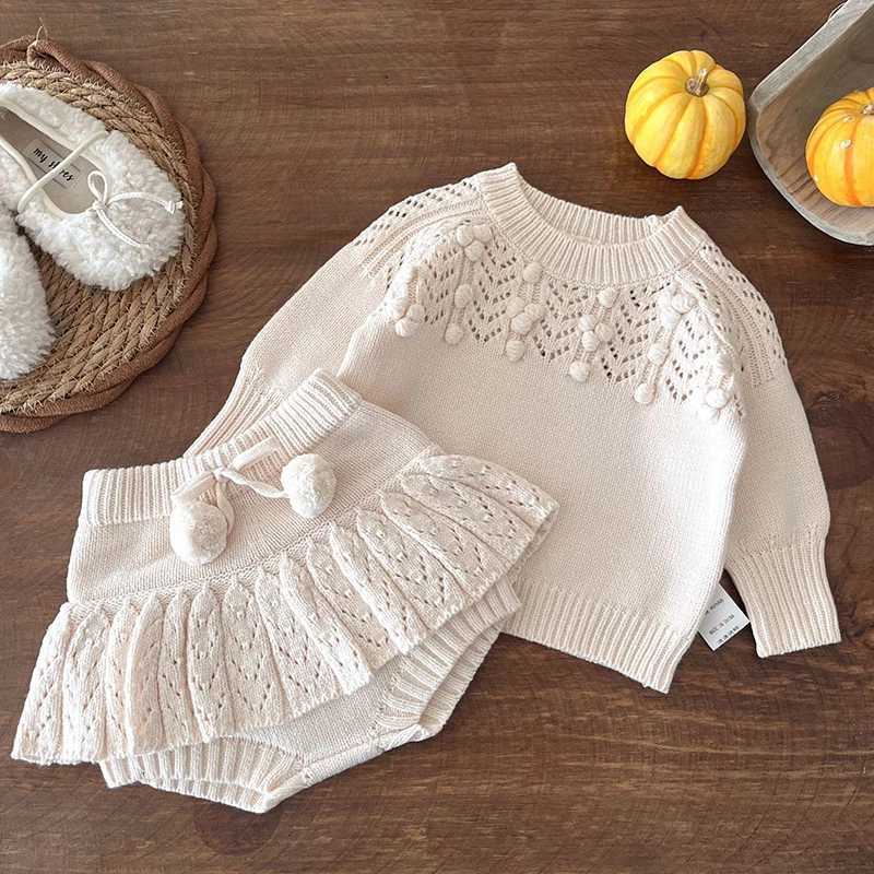 2025 New Autumn 0-3Yrs Children Clothes Suit Long Sleeved Knitted Pullover SweaterPP Shorts Toddler Baby Girl Clothes Set Y251105