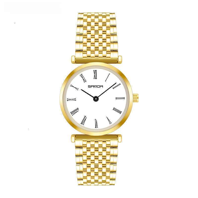 DHwatches Sanda New Watch Fashion Trend Simple Diamond-Studded Roman Numerals Steel Band Waterproof Women's Wristwatch