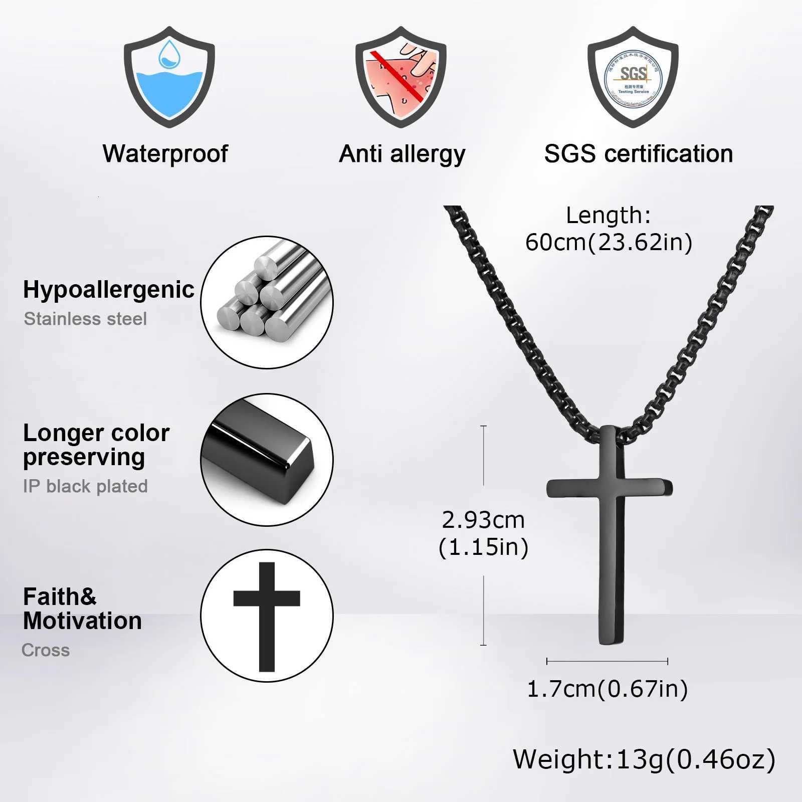 Waterproof Cross Necklace for Men WomenStainless Steel Silver Color Plain Cross PendantClassic Basic Male Collars GiftW251105