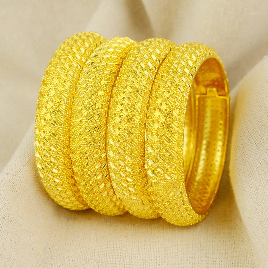 24k Dubai Gold Color Bangles For Women Dubai Bride Wedding Ethiopian Bracelet Africa Bangle Jewelry Gold Charm Bracelet 251031