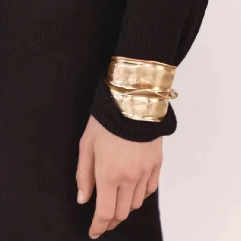 Exaggerated Metal Irregular Textured Wide Open Bracelets Bangle for Women Girls Exquisite Multilayer Punk Retro Heavy Jewelry 251103
