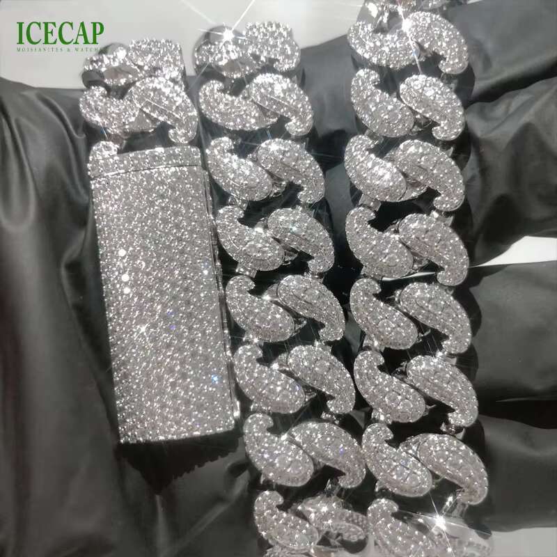 New Design Iced Out Diamond Jewelry White Gold Plated VVS Moissanite Cuban Link Chain Hip Hop Custom Charm Necklace for Men