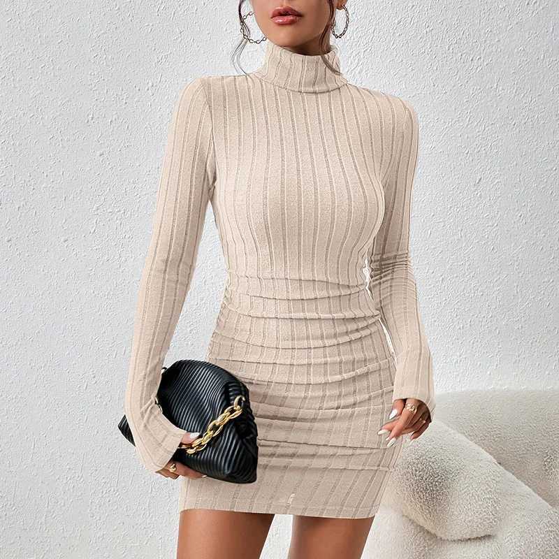 Women Dresses Elegant Party Autumn Winter New Turtleneck Long Sleeves Sexy Sheath Mini Dresses Bodycon Club Knitted Dress J251105