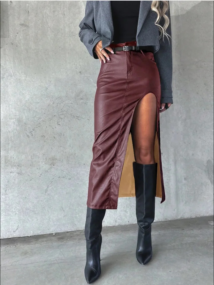 Womens sexy black slit skirt slim hip street party fashionable punk autumn 250324