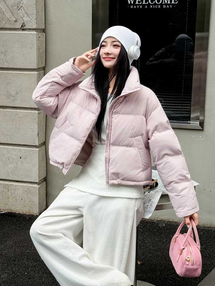 Winter Stand Collar Fluffy Short Down Jacket Female Puff Thicken Warm Solid Jackets Women White Duck Down Zipper Parker OutwearsT251105