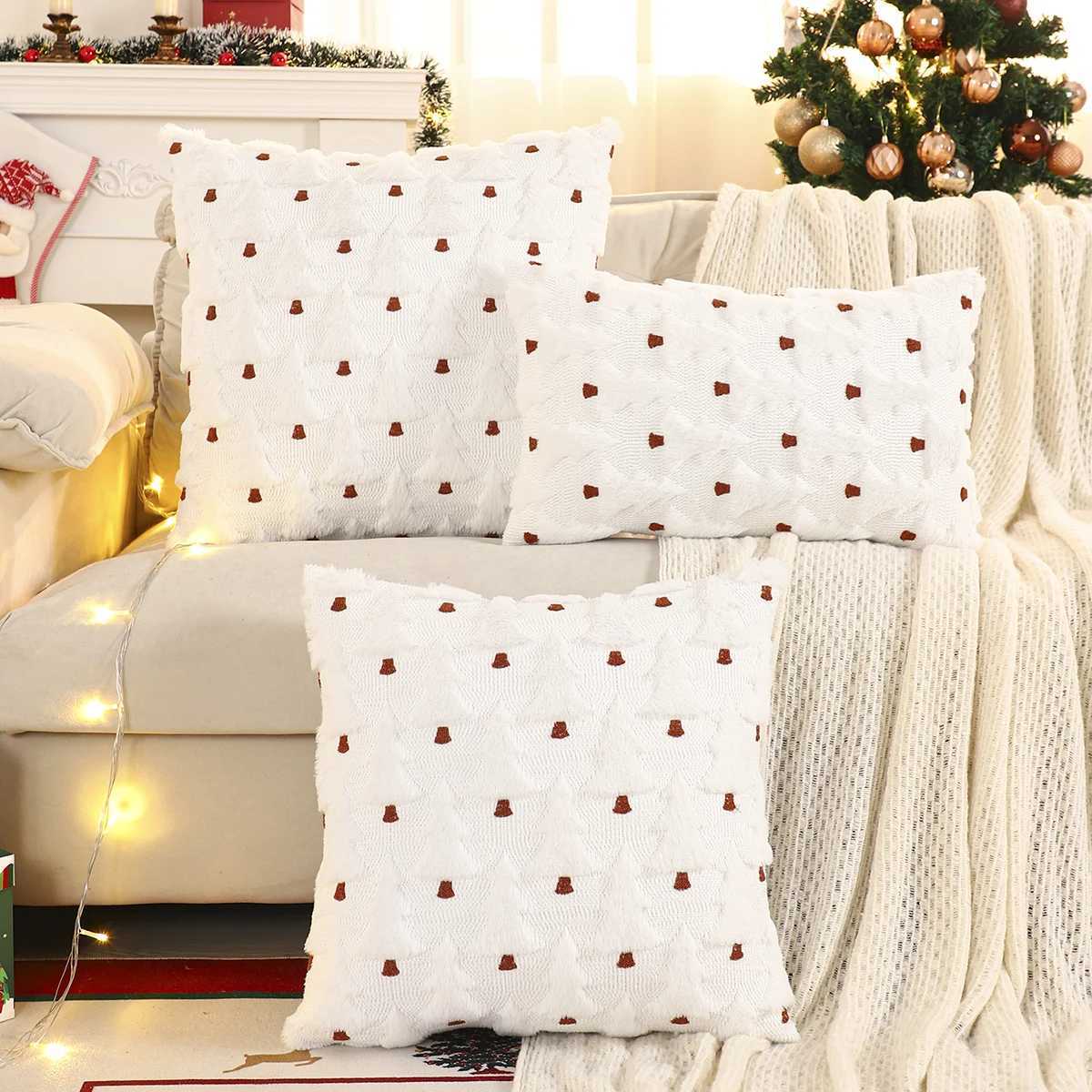 1 PC Christmas Tree Throw Pillow Cover Winter Plush Quilting Christmas Decoration Living Room Y251105
