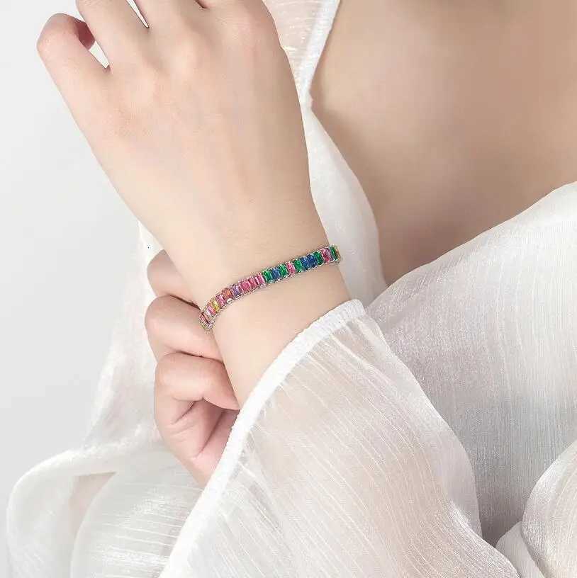 1ct 57mm Emerald Cut Moissanite Tennis Bracelet for Women Men Original Sterling Silver 925 Chain Party Bangles WholesaleXJ251105