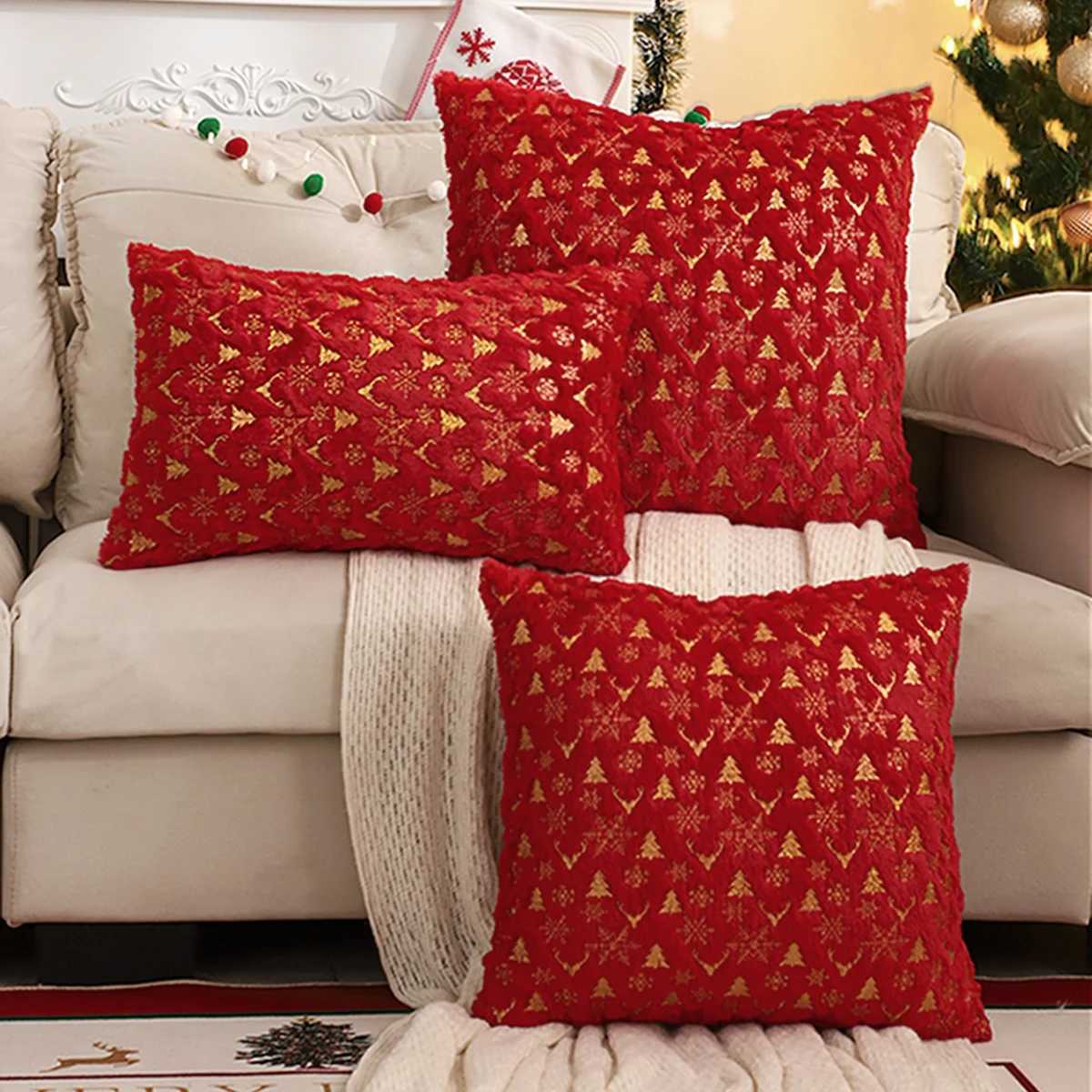 1 PC Christmas Throw Pillow Cover Winter Plush Bronzing Christmas Decoration Living Room Y251105