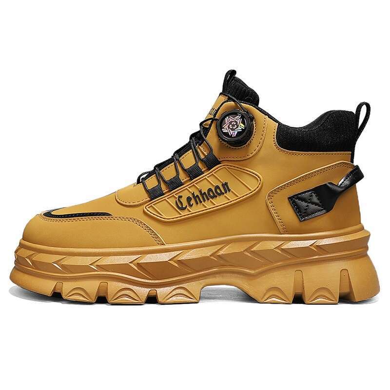 Autumn Winter New Men's High-top Martin Boots with Rotating Buckle No-tie Outdoor Hiking Wear-resistant Work Shoes for Men