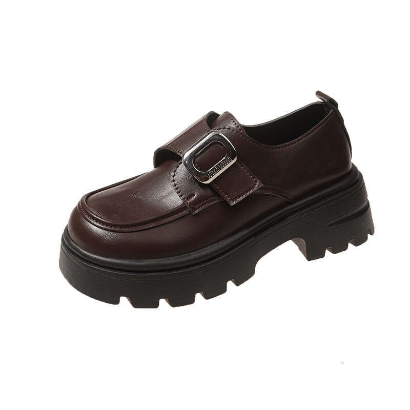 Small leather for women in early spring 2025, new British versatile, one foot thick sole height increasing loafers, black single shoes