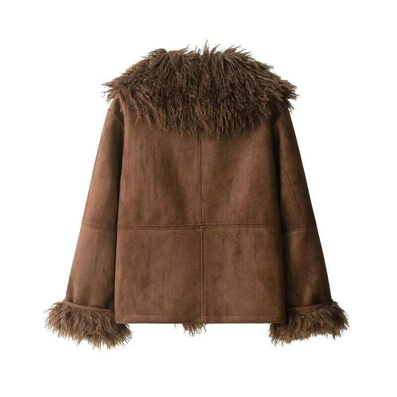 Brown Faux Fur Coat For Women Winter New In Long Sleeve Top Leather Bomber Jackets With Fur Collar Outerwears
