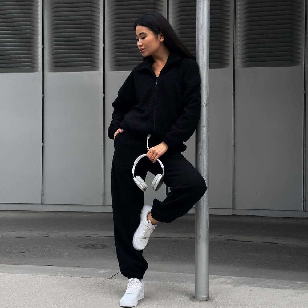 Cross-Border For Women, European American Style, Autumn And Winter New Sports Casual Fleece Cardigan Sweatshirt Set B5