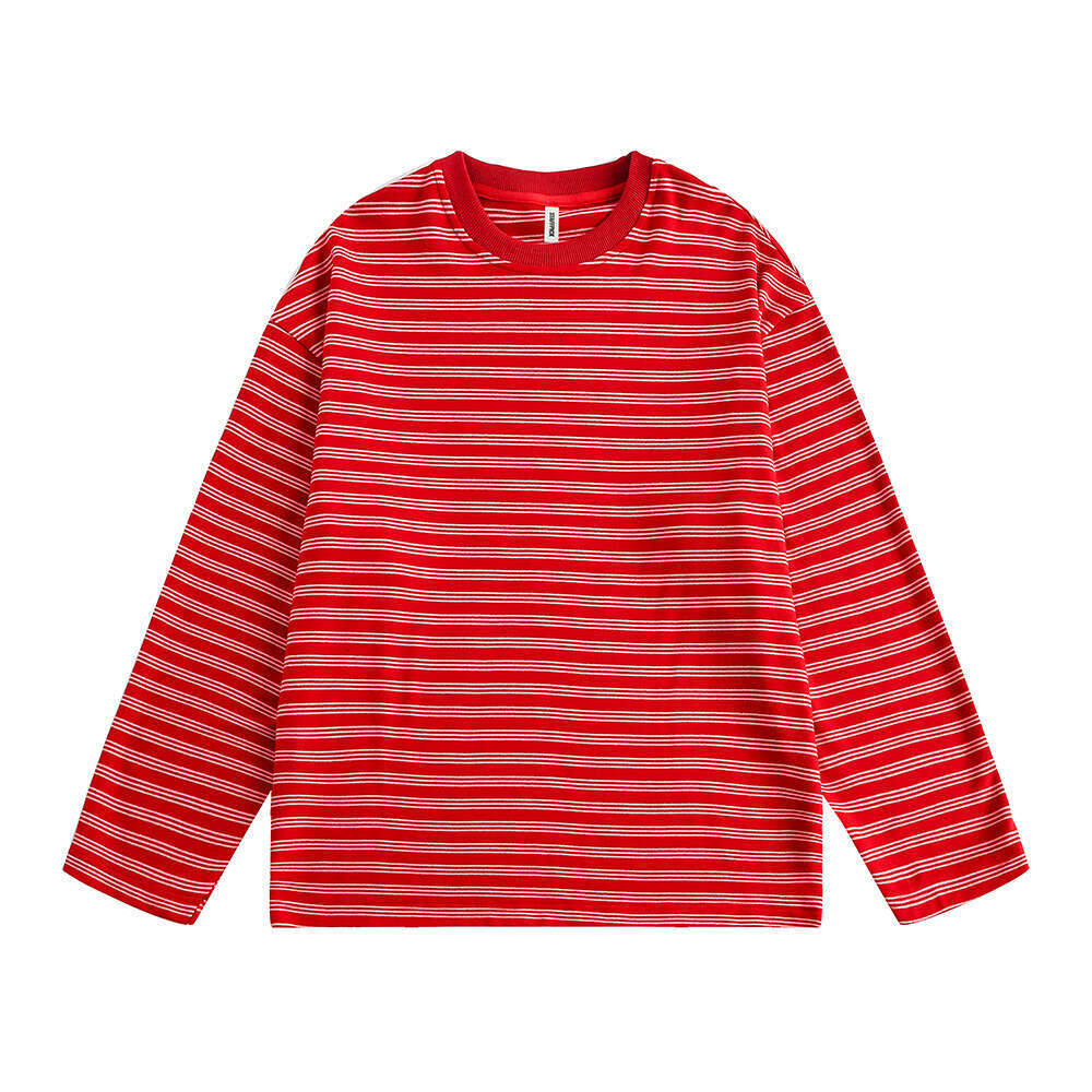 Striped Long Sleeve T-Shirt Unisex Loose Casual Crew Neck Tee Base Shirt Inner Wear Top Ins Street Fashion
