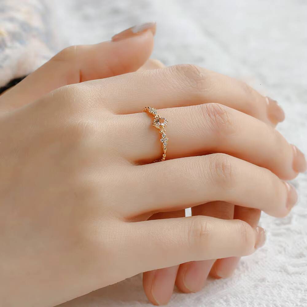 925 Sterling Silver 14K Gold Plated Gemstone Cz Zircon Retro Hollow Flower Pink Beryl Morganite Ring