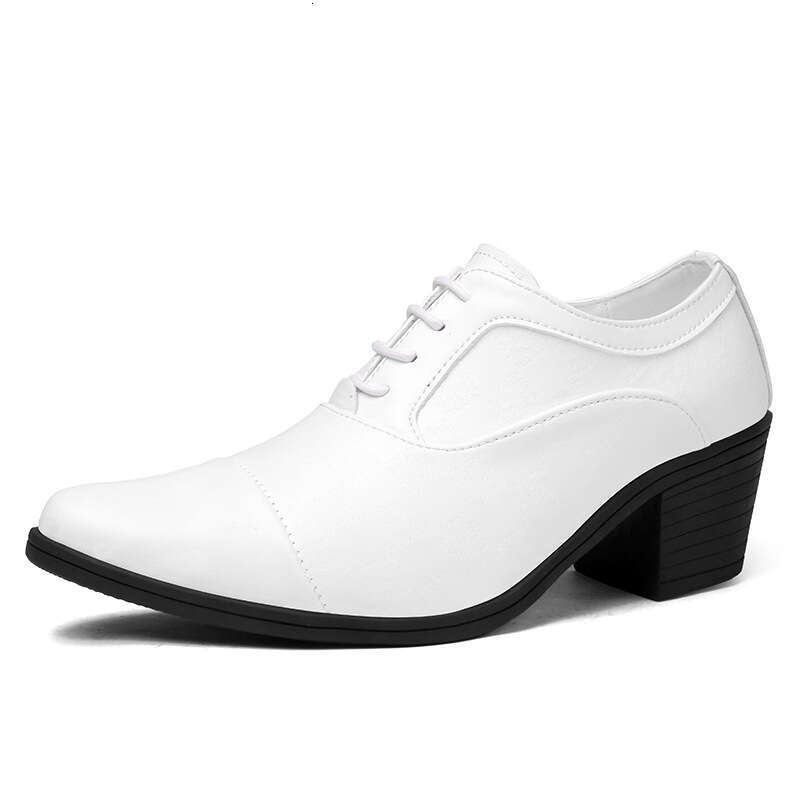 Large size thick heel height increased by 6cm leather pointed high heels 38-46 British casual personality trendy men's shoes