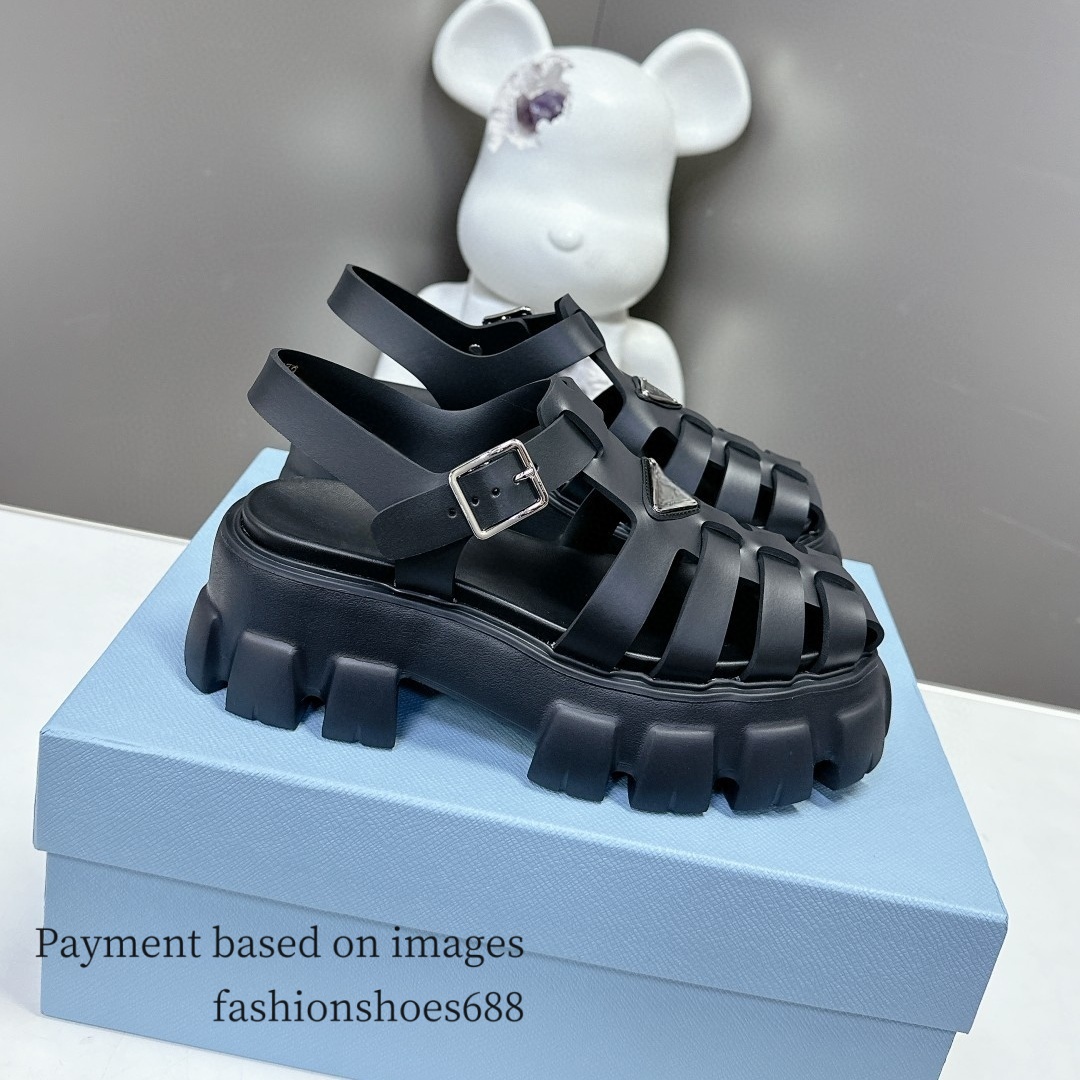 Black New Designer Sandals Rubber Thick Sole Gear Hollow Baotou Womens Casual Elevated Buckle Roman Tide Outdoor White Beach Sandals Size 35-41 +box 10/10A