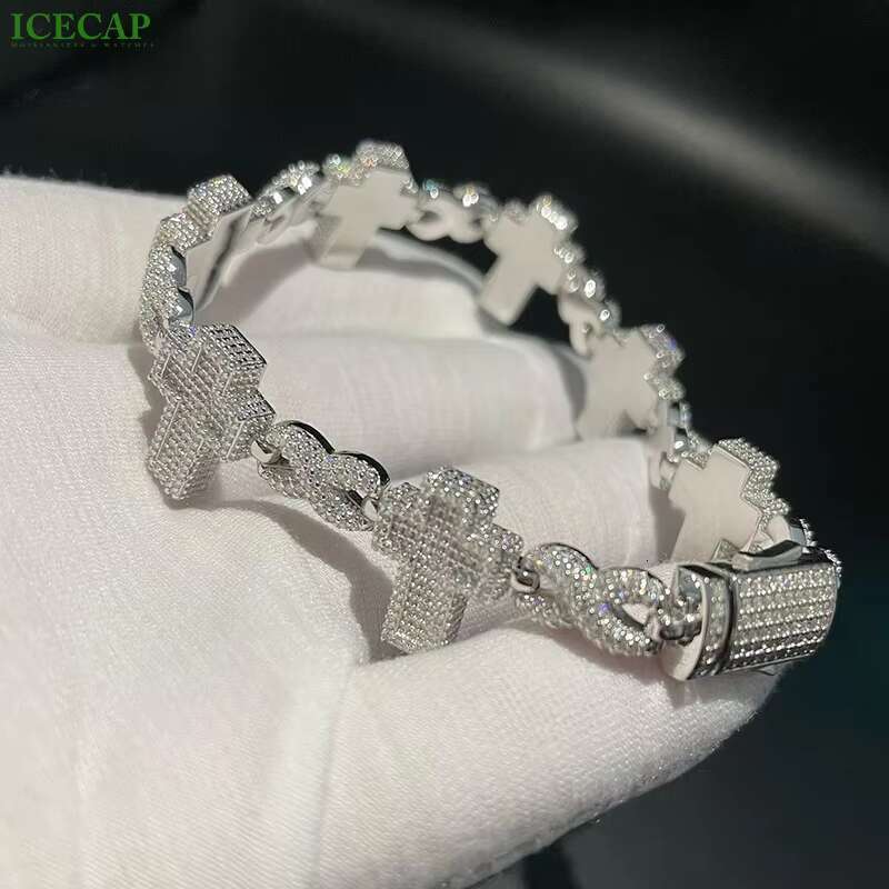 Fashion Jewelry Cross Bracelets Moissanite Pass the Diamond Tester Cuban Link Chain With 925 Silver Bracelet