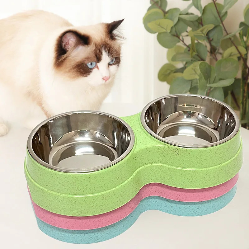 Double Pet Bowl Dog Food Water Dispenser Stainless Steel Pet Beverage Plate Feeder Cat and Dog Feeding Supplies Small Dog Accessories 250403