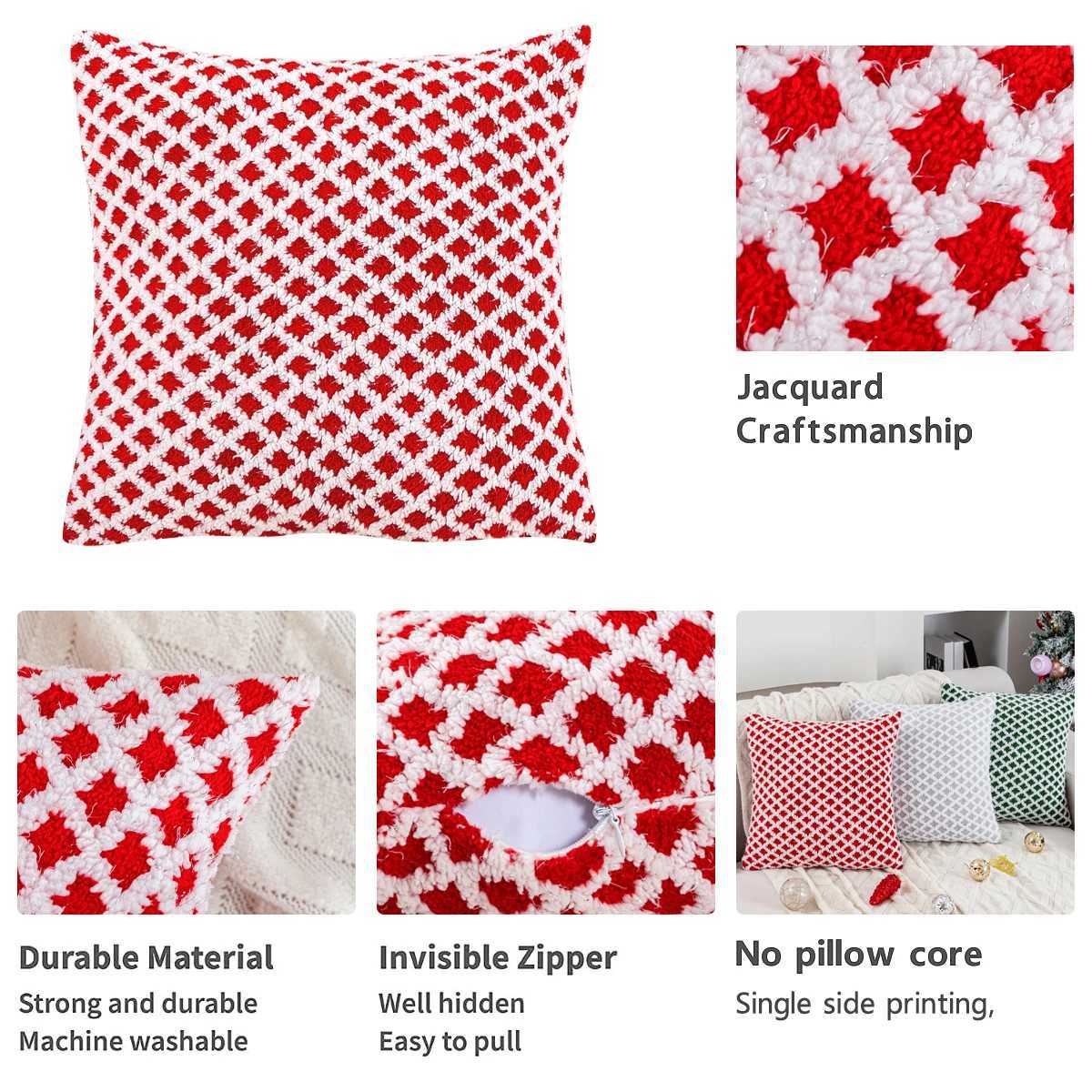 1pc Christmas red and white checkered plush jacquard pillow cover Christmas party decorative cushion without pillow core Y251105
