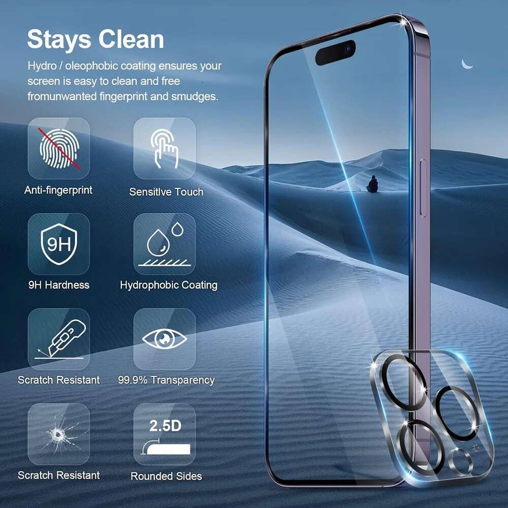 HD Screen Protection For iPhone 16 15 14 12 11 Max Tempered Glass iPhone15 Pro Camera Lens Film iPhone16 Plus 13 Mini