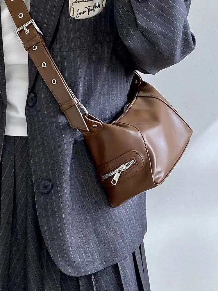 Vintage Thread Y2k Womens Shoulder Bags Cool Crossbody Bag Underarm Bag PU Leather Female Handbags Fashion Purse 251104