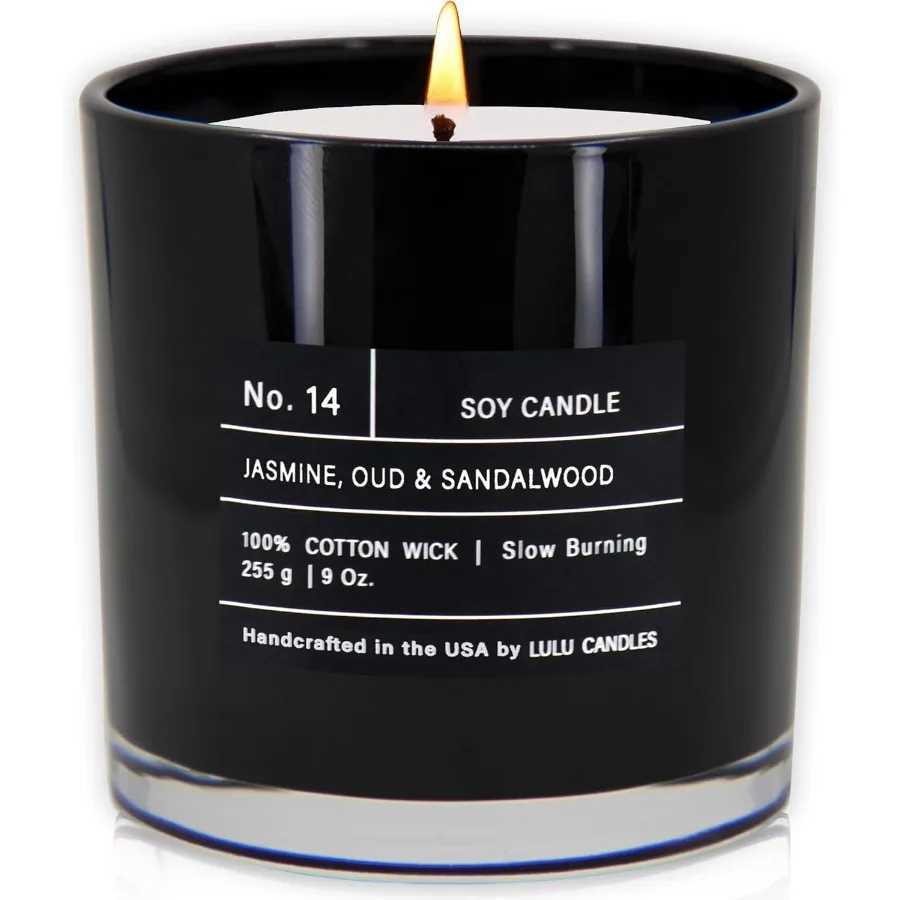 Jasmine Oud Sandalwood Luxury Scented Soy Jar Candle for Home Ambiance Hand Poured in the USA Highly Scented and Long Lasting A C251105
