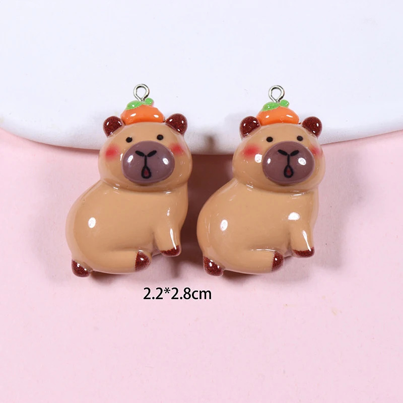10 pieces of Kawaii cartoon Capybara resin charm smooth flat back animal earrings keychain pendant DIY jewelry making discovery 250325