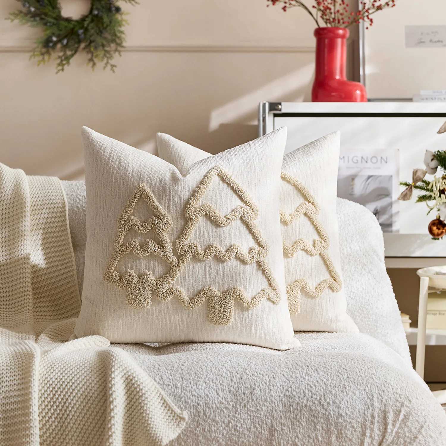 Christmas Festival Decoration Sofa Pillowcase Cojines Embroidered Christmas Tree Cushions Cover Christmas Party Pillowcases Y251105