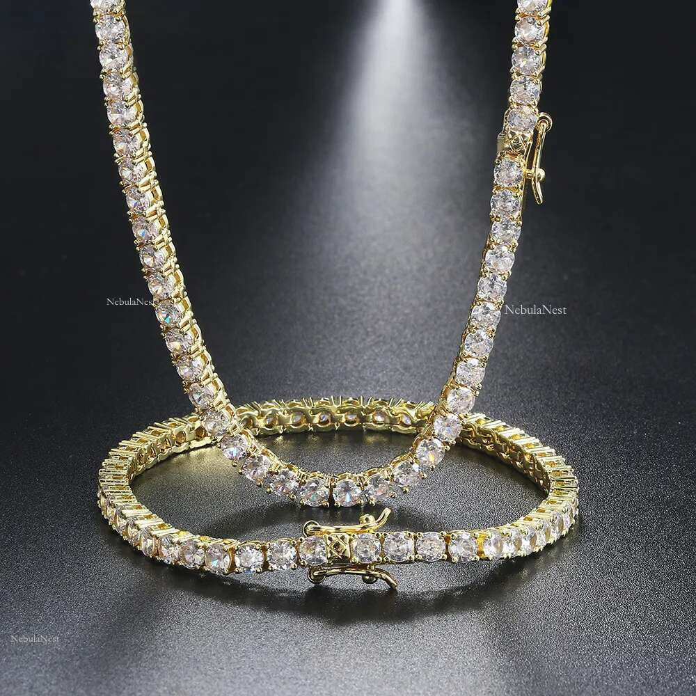 Real sterg sier Hip Hop Moissanite Jewelry Iced Out VVS1 D Color Mossanite Dia Necklace 4mm Tennis Gold chain for Women Men